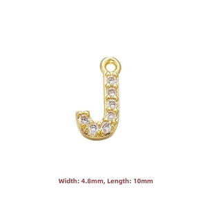 Detailed view of a gold-plated S925 silver J-letter pendant with pavé zircon settings