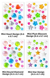 Detailed view of colorful heart, star, and flower gem stickers, size 4.6x6.1cm