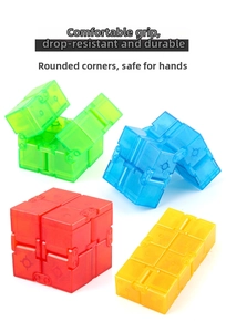 Infinity Cube stress relief toys in four colors showing foldable rotation and smooth edges