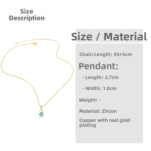 Detailed size specifications for gold boy and girl pendant necklace with blue zircon stones