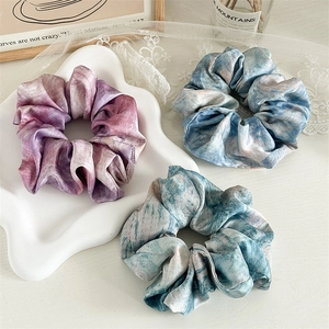 Tie Dye Satin Scrunchies Marble Pattern Large Elastic Hair Ties Fashion Accessories For Women