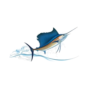 Shark steel art decoration showing a dynamic blue marlin leaping out of water