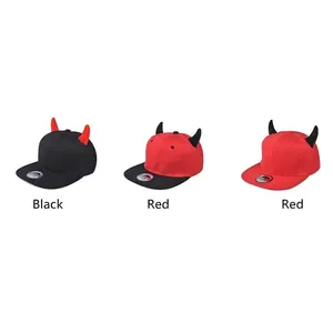 Hip hop baseball caps with 3D red devil horns in solid red and black color contrast
