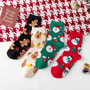 Christmas Mid Calf Socks Cotton Blend Breathable Festive Cartoon Patterns Gingerbread Man Reindeer Santa Winter Holiday Gifts Unisex