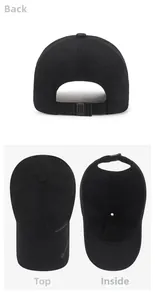 Viste dettagliate del cappellino nero ad asciugatura rapida con cinturino regolabile e fodera