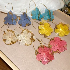 Élégantes Boucles D'oreilles Crochet Fleurs 3D En Maille Avec Tige Argent Sterling 925 Cadre Alliage Doré Bijoux Floraux