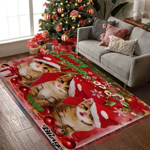 Christmas cat floor mat showing 120x80cm dimensions with festive kittens and Merry Christmas text