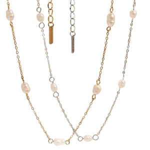Minimalist stainless steel necklaces with baroque pearls in gold and silver finishes
