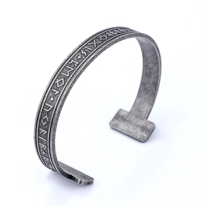 Vintage Viking rune cuff bracelet in antique silver finish with Norse engravings