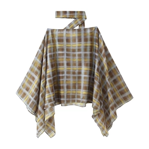 Women's plaid halter top with asymmetrical hem and brown yellow checkered pattern