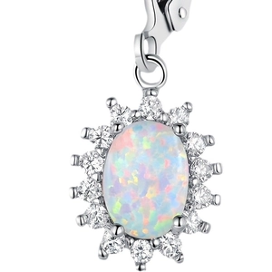 Elegant silver sunflower pendant featuring oval opal and sparkling cubic zirconia stones