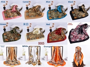 Detailed grid showing paisley silk scarves in multiple retro vintage print color options