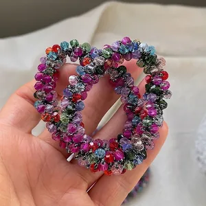 Colorful Acrylic Crystal Beaded Hair Tie High Elasticity Korean Style Handmade Hair Ring For Women