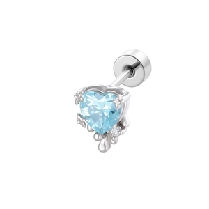Silver stud earrings with light blue heart zirconia and crystal accents on white background