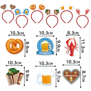 Oktoberfest themed red headband set with pretzels and beer mug icons on white background
