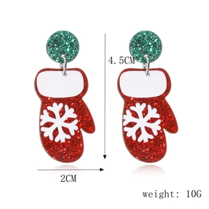 Detail of Christmas mitten earrings with size measurements 4.5cm by 2cm and snowflake patterns