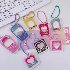 8pcs Acrylic clear card holder keychain set with retro phone and heart designs