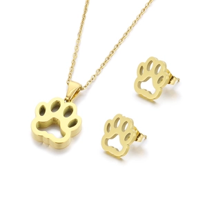 Parure de bijoux dorés en acier inoxydable avec collier chat mignon et boucles d'oreilles