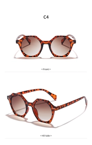 Detailed front and 45-degree side view of vintage tortoiseshell octagon sunglasses