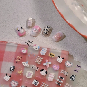 Nail Art Stickers 3D Relief Embossed Self Adhesive Cartoon Dog Heart Bowknot Graffiti Macaron Colors For Women Girls