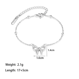 Silver bow knot snake chain necklace with beads and lobster clasp in minimalist style