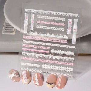 Ins style lace 3D nail stickers with pink bows and hearts for DIY nail art