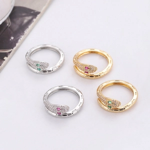 Snake Shape Ring Copper With White Cubic Zirconia And Green Red Eyes Open Adjustable Animal Design Fashion Jewelry For Women
