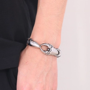 Bracelet pour homme en acier inoxydable avec fermoir à pince mécanique au poignet