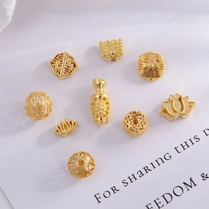 925 Sterling Silver Gold Plated Hollow Beads Lotus Auspicious Cloud Shape Spacer Beads For DIY Jewelry Making Vintage Chinese Style