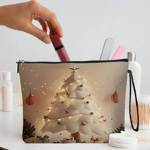 Christmas snowman pine tree makeup bag with portable handle and snowman pattern print