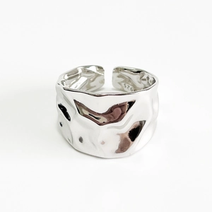 Irregular textured wavy S925 sterling silver open ring in minimalist fashion style