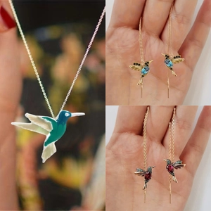 Exquisite Alloy Hummingbird Jewelry Collection For Women Vintage Enamel Dragonfly Bird Necklace Earrings Ring Bracelet Elegant Gifts