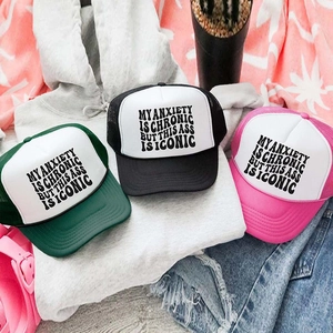 Trucker Hat Mesh Baseball Cap My Anxiety Is Chronic But This Ass Is Iconic Retro Streetwear Breathable Adjustable