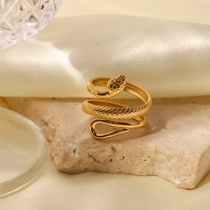 French vintage 18K gold plated stainless steel snake wrap ring with scales engraving