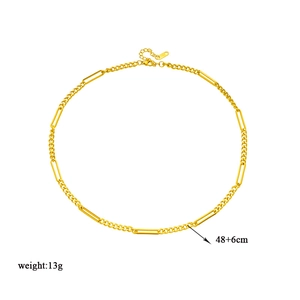 Gold stainless steel punk chain necklace with mixed links, 48+6cm length, 13g weight