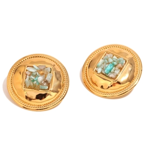 Boucles d'oreilles vintage en acier inoxydable plaqué or 18K avec pierres concassées