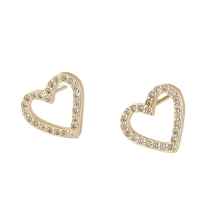 Elegant gold-plated hollow heart earrings with shimmering zircon pavé stones for women