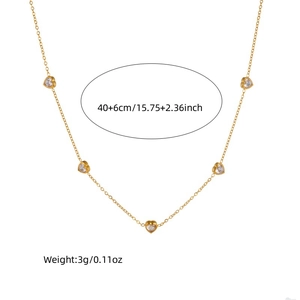 Gold plated heart pendant necklace set with clear zircon, elegant U-shaped display