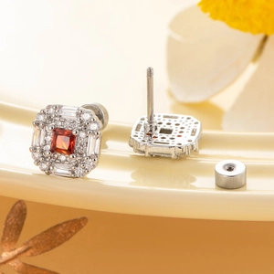 Titanium steel square red zircon stud earrings with screw back design for comfort