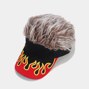 Detail of fire flame embroidery on the brim of a creative baseball wig visor hat