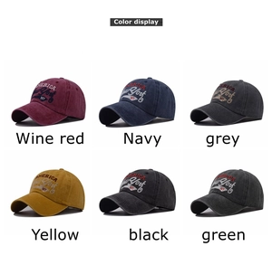 Vintage washed cotton baseball caps with New York embroidery in six assorted colors