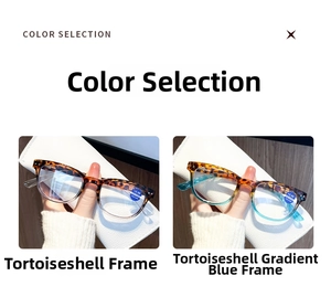 Detail of tortoise shell and blue gradient reading glasses with +2.00 lenses