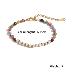 Detailed macro view of 18K gold-plated beaded bracelet with colorful mixed resin beads