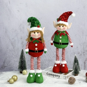 Telescopic Christmas elf dolls with long legs in festive red and green holiday costumes