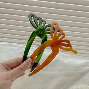 Vintage Elegant Acetate Butterfly Hair Stick For Women Handmade Hollow Out U-shaped Hair Pin Hair Fork Chinese Style Bun Maker Accessory