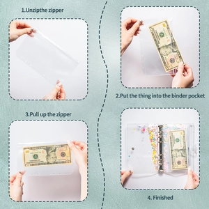 Transparent 6-hole PVC binder pockets with smooth zipper for A5 A6 notebook storage