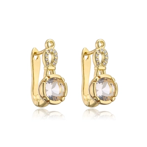 Macro shot of 18K gold plated drop earrings with round clear zircon and small crystals