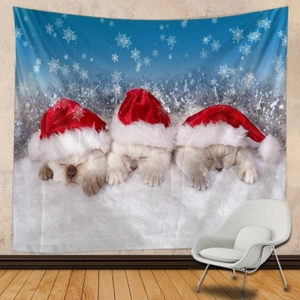 Christmas Tapestry Wall Hanging Polyester Fabric Nativity Scene Sleeping Cats Pattern Holiday Party Background Home Decor