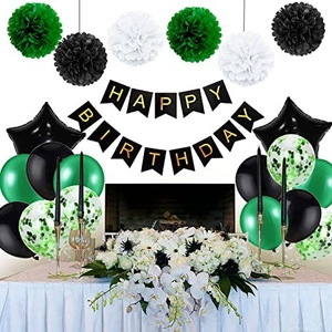 Kit anniversaire foot avec ballons vert noir et or et bannière Happy Birthday