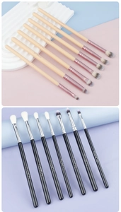 Détail du kit de 7 pinceaux yeux aux poils doux en fibres et manches ergonomiques